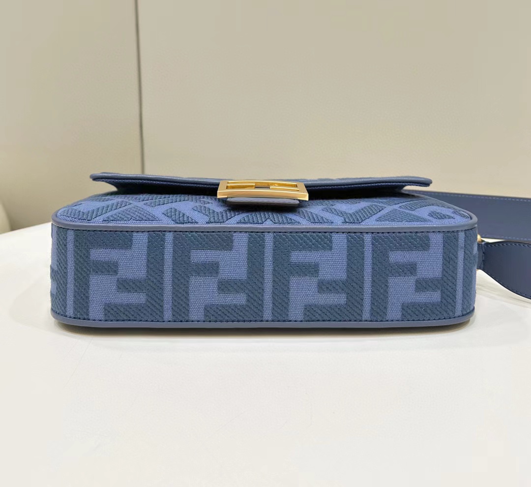 Fendi Medium Baguette FF Canvas Shoulder Bag Blue